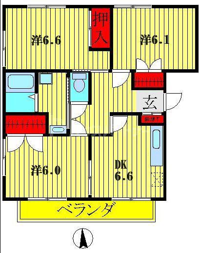 シャンポール高田(3DK/2階)の間取り写真