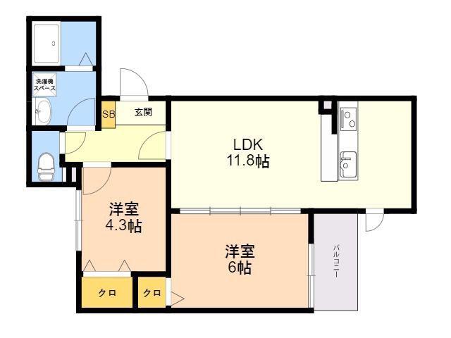 リタリッチ井尻南(2LDK/1階)の間取り写真