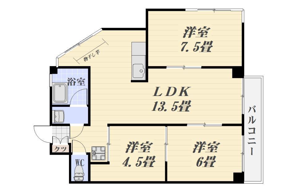 御幸マンション(3LDK/2階)の間取り写真