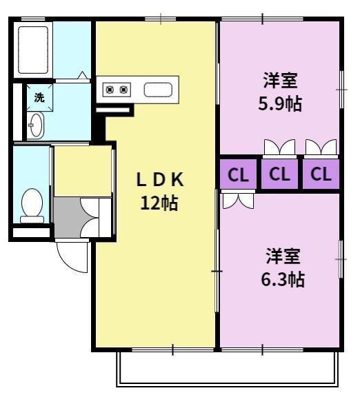 エクリスI(2LDK/2階)の間取り写真