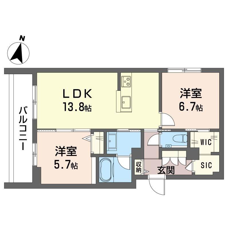 グランディール都筑(2LDK/3階)の間取り写真