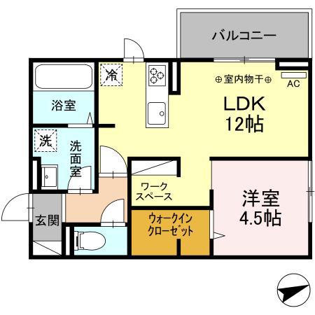 DーROOMやはた(1LDK/2階)の間取り写真