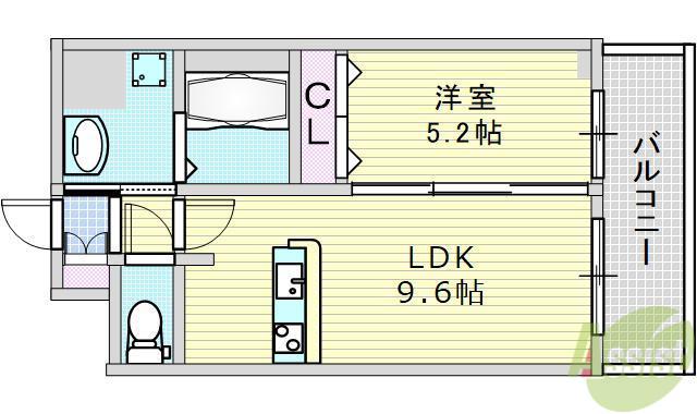 ディームス江坂(1LDK/12階)の間取り写真