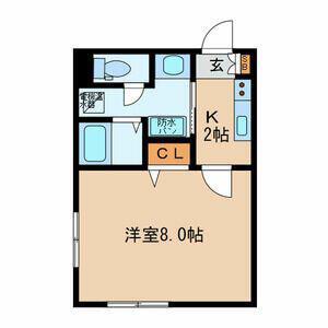 サザンフロント新富町(1K/2階)の間取り写真