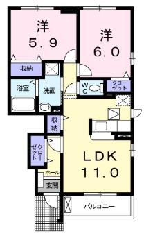 フィオリーレB棟(2LDK/1階)の間取り写真