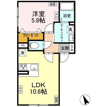 FIRST SKY K(1LDK/2階)の間取り写真