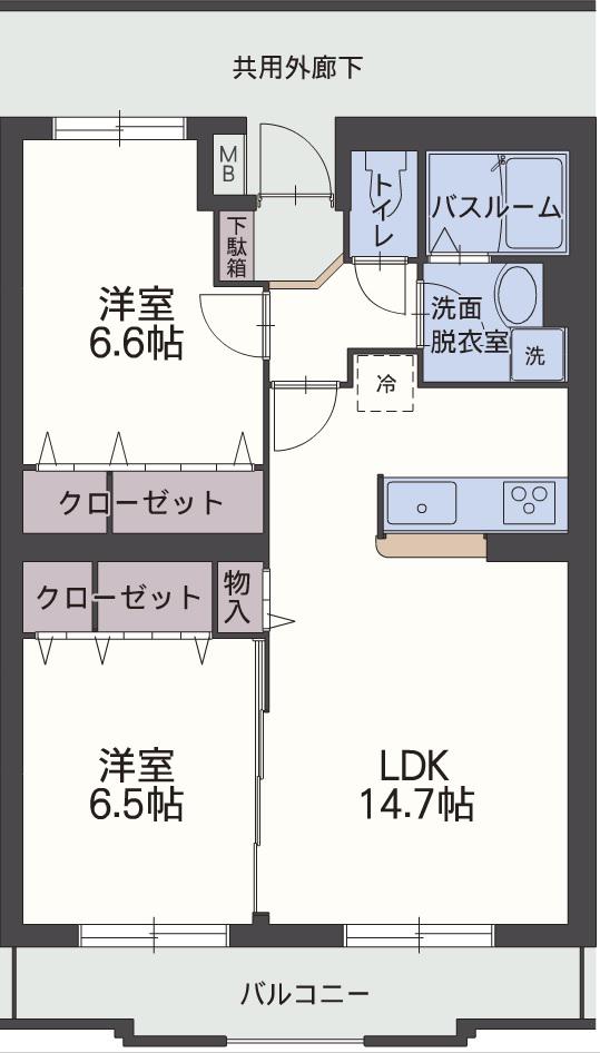アンビシオン(2LDK/4階)の間取り写真