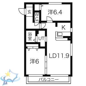 シャテニエ1014(2LDK/3階)の間取り写真