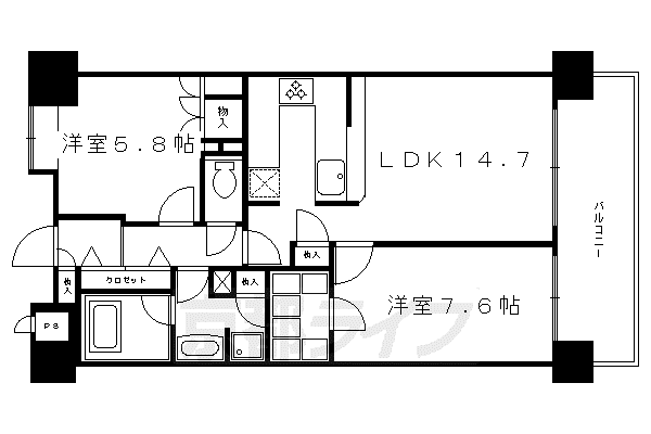 LEGAL京都烏丸五条通(2LDK/8階)の間取り写真
