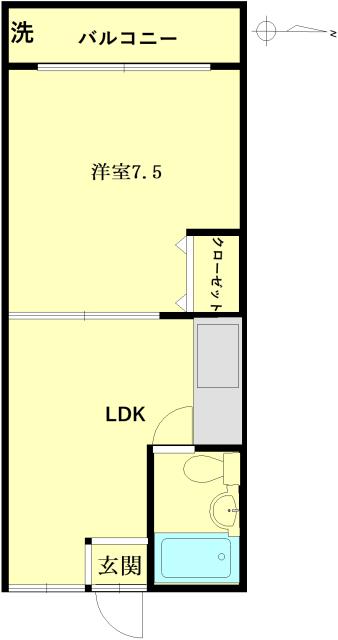 本町マンション(1LDK/4階)の間取り写真