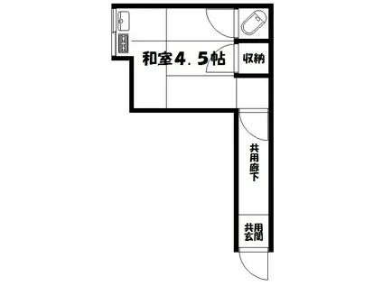 ひすい荘(ワンルーム/2階)の間取り写真