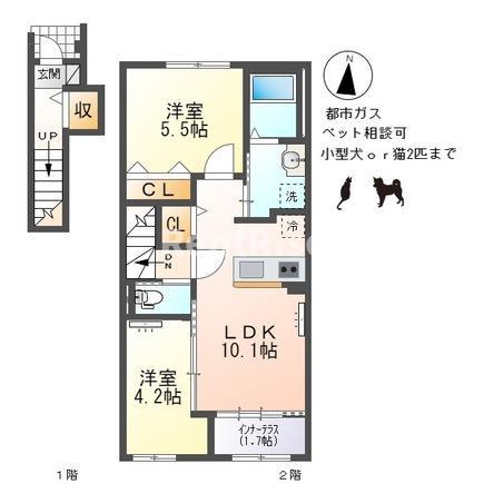 ノヴァ・コーポS(2LDK/2階)の間取り写真