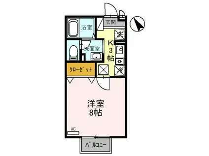 プラムコート(1K/1階)の間取り写真