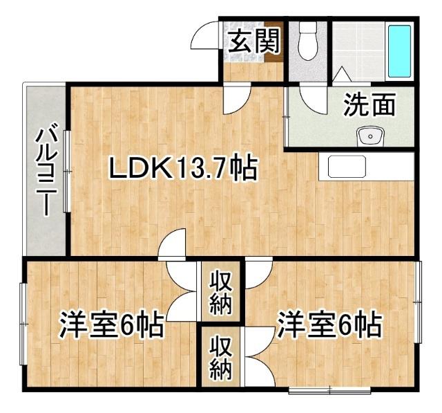 ラッキーストリッジI(2LDK/2階)の間取り写真