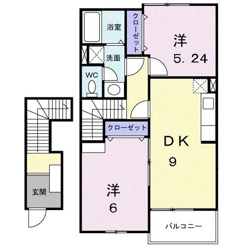 グリーンヒルズ清和II(2DK/2階)の間取り写真