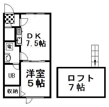 エトワール(1DK/2階)の間取り写真
