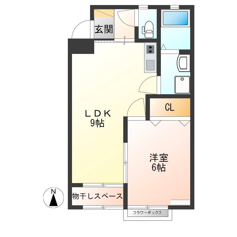 ハイツSE B棟(1LDK/2階)の間取り写真