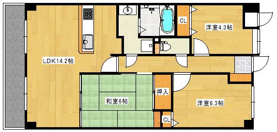 ダイアパレスウエストシティ田方四季の杜(3LDK/12階)の間取り写真