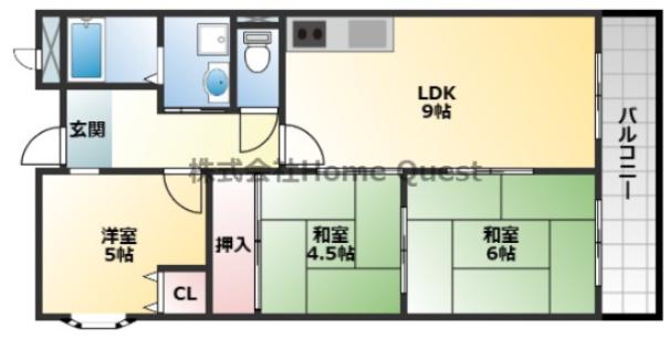リープハーベン八尾木(3LDK/5階)の間取り写真