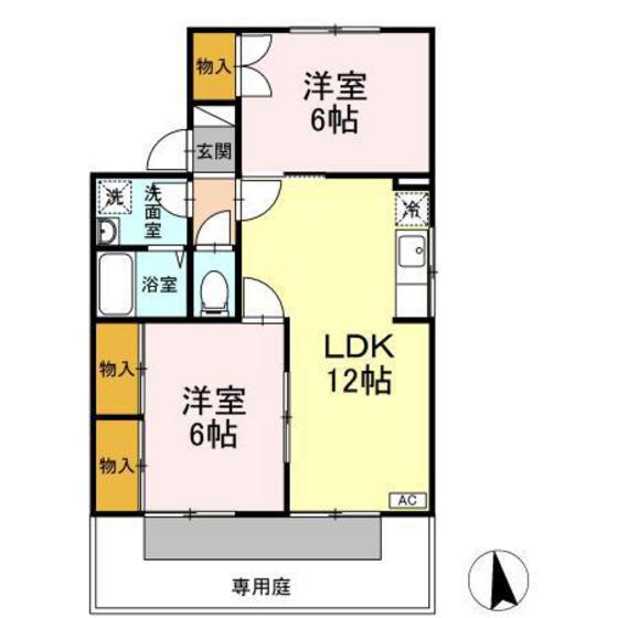 セジュール友清B棟(2LDK/1階)の間取り写真