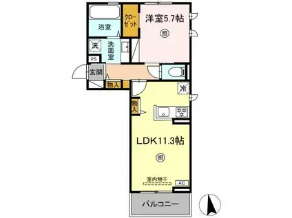 トリシア横町ウエスト(1LDK/2階)の間取り写真