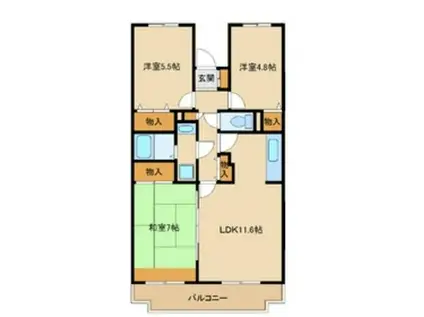 BELLEVUE参番館 ヴェルビュー(3LDK/2階)の間取り写真