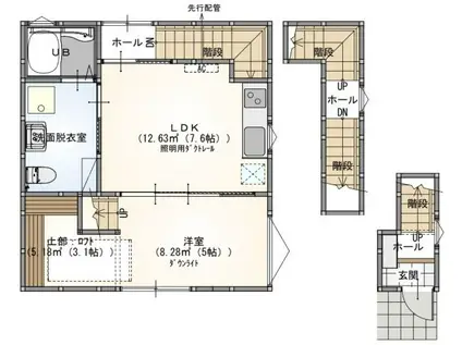 S.A.BOX寺家B棟(1LDK/3階)の間取り写真