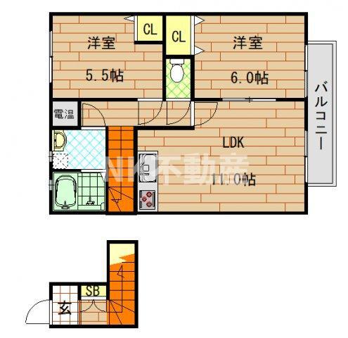 パナコート長田(2LDK/2階)の間取り写真