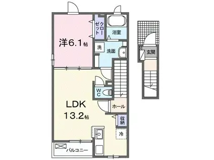 モカ XI(1LDK/2階)の間取り写真