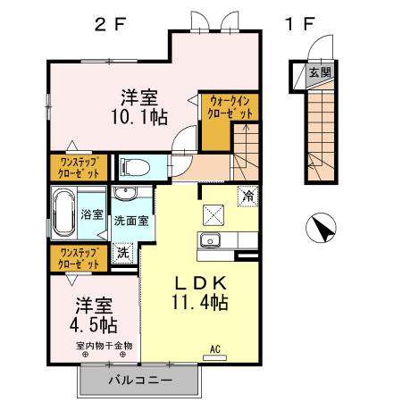 GRANDYON(2LDK/2階)の間取り写真