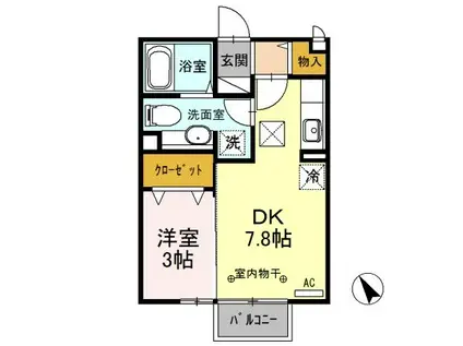 ウェールス(1DK/1階)の間取り写真