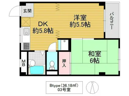 エヌハイム(2DK/2階)の間取り写真