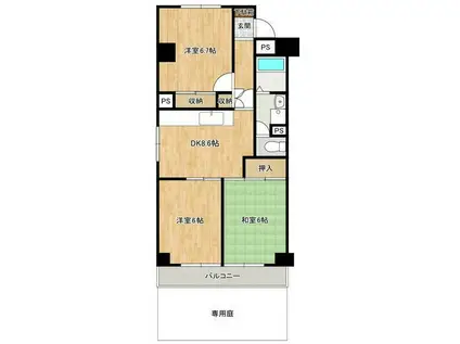 狭山ハウス 2階(3DK/2階)の間取り写真