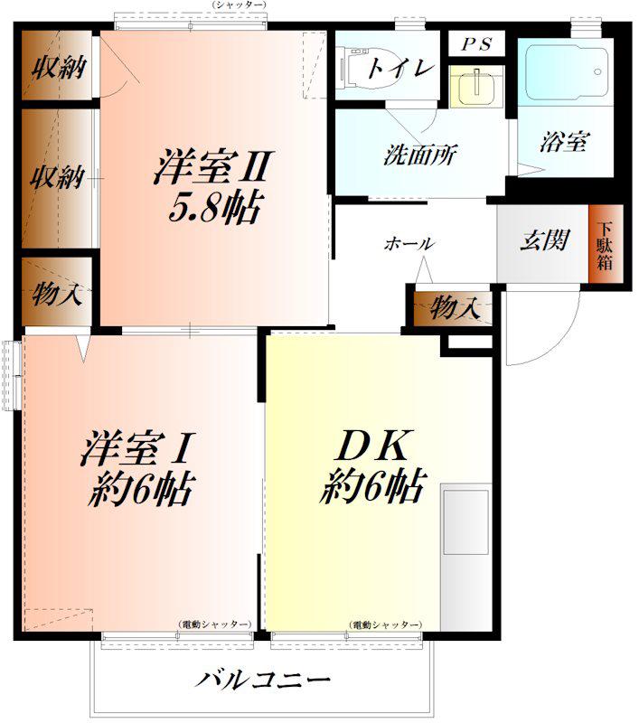 アネックス鳥羽B棟 WIFI対応(2DK/1階)の間取り写真