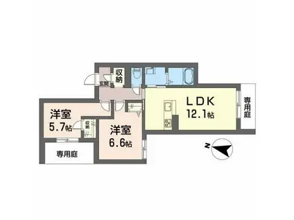 ベレオ チェラーグII(2LDK/1階)の間取り写真