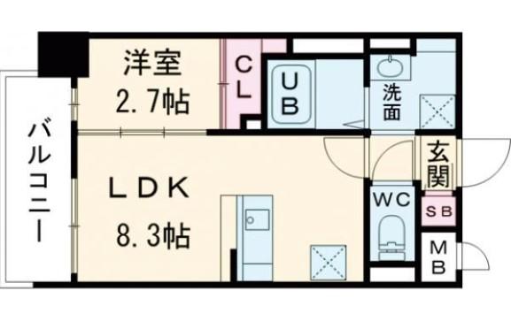 RESIDENCE花畑(1DK/14階)の間取り写真