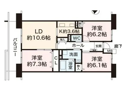 県営伊川谷第2高層(3LDK/9階)の間取り写真