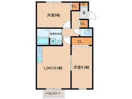 クレアフォーチュン鶴ケ谷(2LDK/1階)の間取り写真