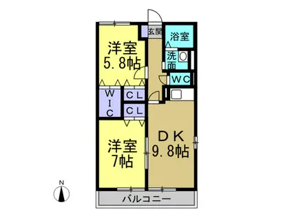 ハイム白山 I(2LDK/2階)の間取り写真