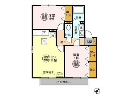 サンヴィラージュD(2LDK/1階)の間取り写真