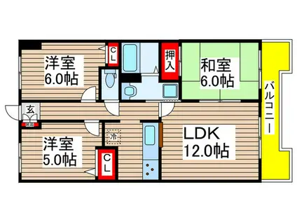 グリーンヒルズMK(3LDK/4階)の間取り写真
