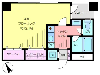 カーサグラン五反田(1K/3階)の間取り写真