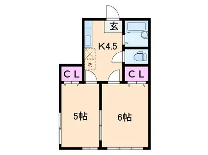 ブルーム菊名(2K/2階)の間取り写真