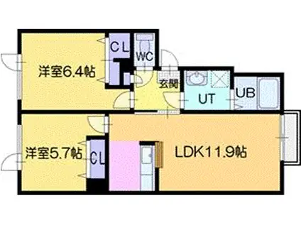 シャーメゾン四季(2LDK/1階)の間取り写真