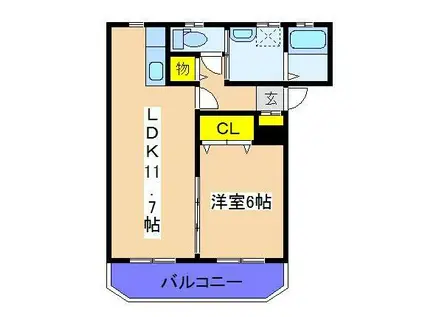 SUNCITY虎(1LDK/1階)の間取り写真