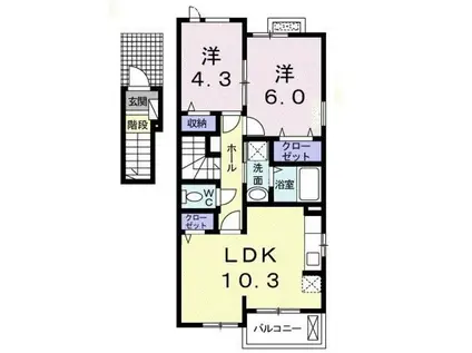 エムセレーノA(2LDK/2階)の間取り写真