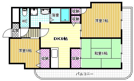 αワンマンション(3DK/2階)の間取り写真