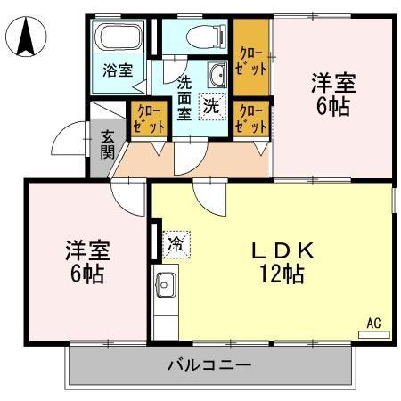 ニューアゼリアA(2LDK/2階)の間取り写真