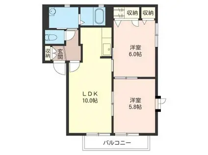 パーシモン淵江A(2LDK/2階)の間取り写真