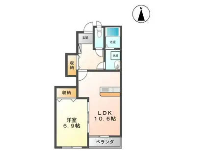 ルボヌール(1LDK/1階)の間取り写真